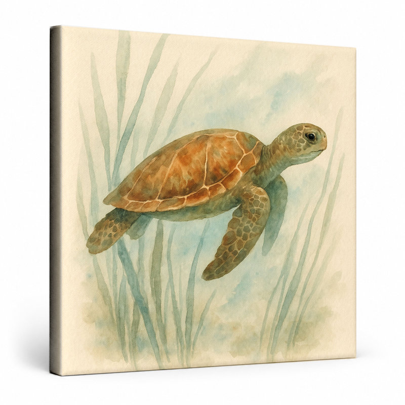Seagrass Journey - art mural carré sur toile, Neutral, 12" W x 12" H