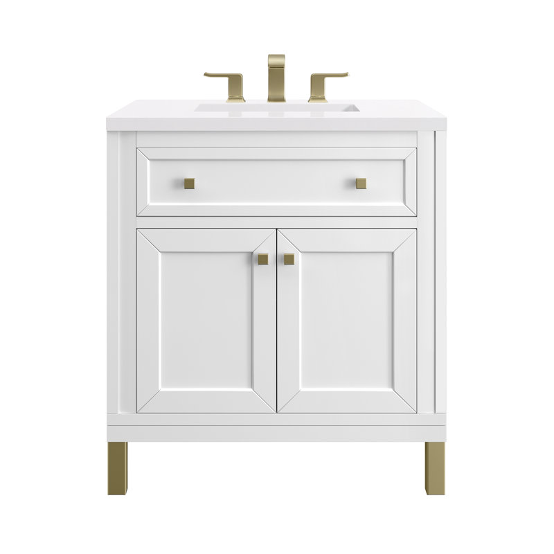 Chicago 30'' W Single Vanity, Glossy White, White Zeus, 8" Widespread