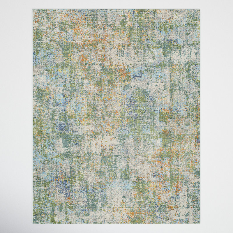 Tapis intérieur / extérieur à motif abstrait vert / orange brûlé Mcneel, Rectangle 7 pi 10 po x 10 pi