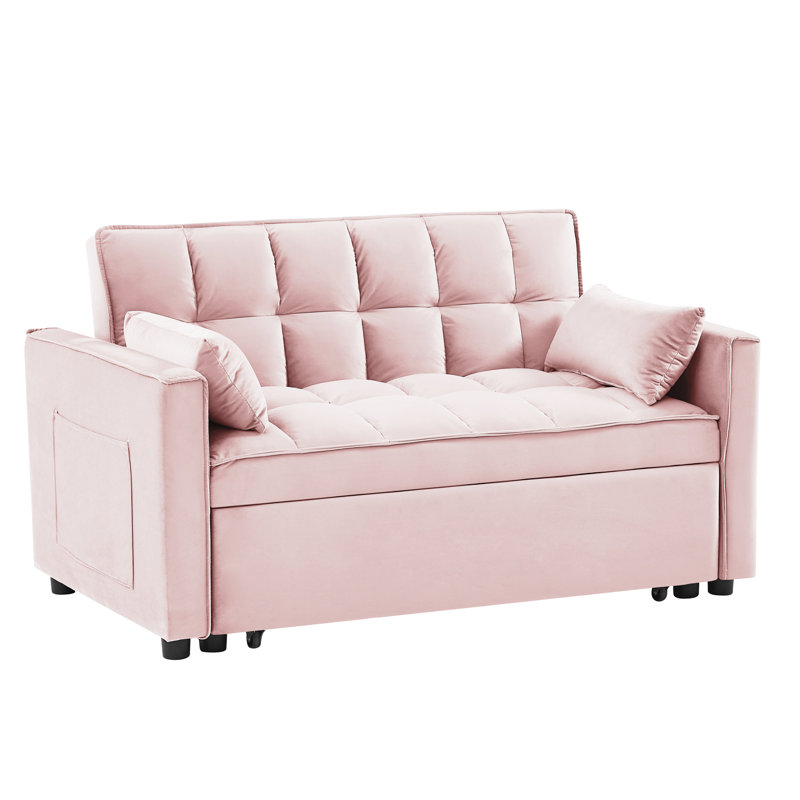 Velours 3 en 1 convertible rose avec lit escamotable et coussins de soutien pour un salon confortable
