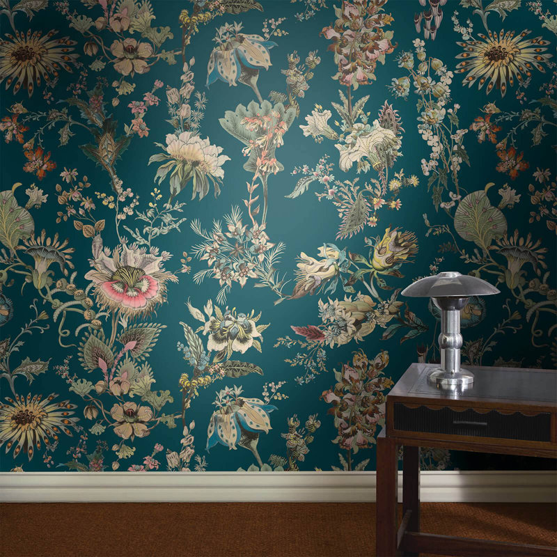 Flora Fantasia 9.84" L x 70.87" W Wallpaper Roll, Cerulean