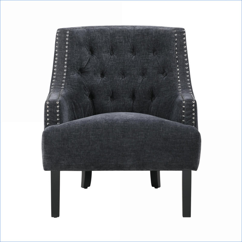 Chaise d'appoint capitonnée en chenille noire, sièges de salon traditionnels en bois massif pour adultes, 1 pièce