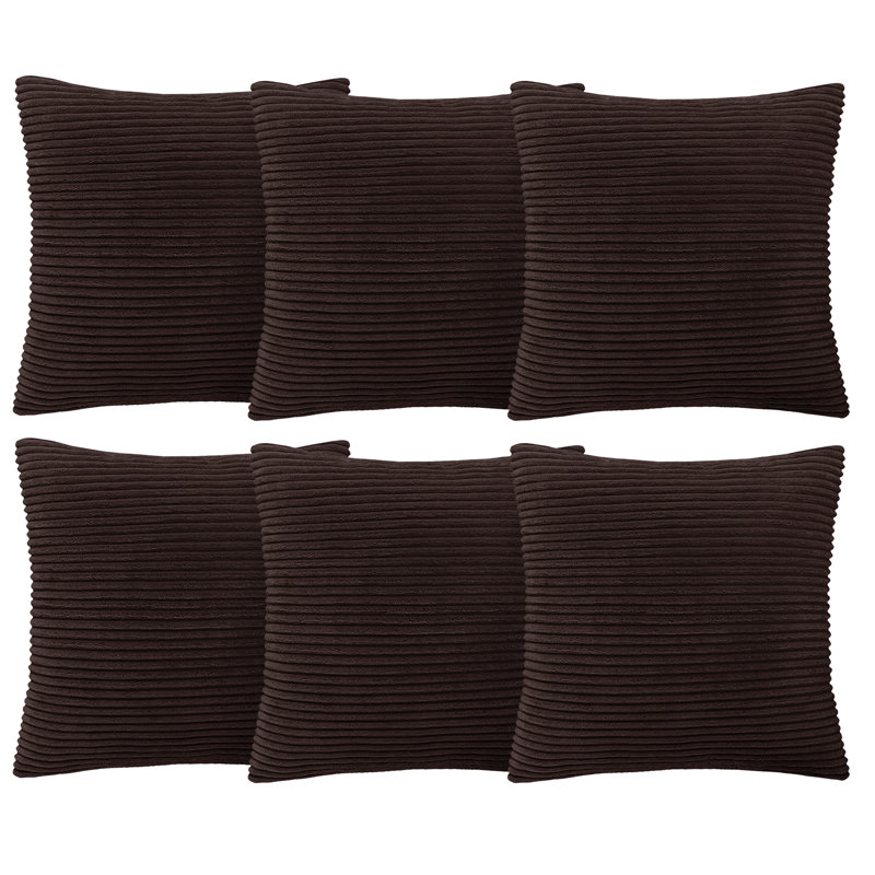 Aspire Homeware Striped Square Velvet Cushion Cover, Coffee, Pack of 6