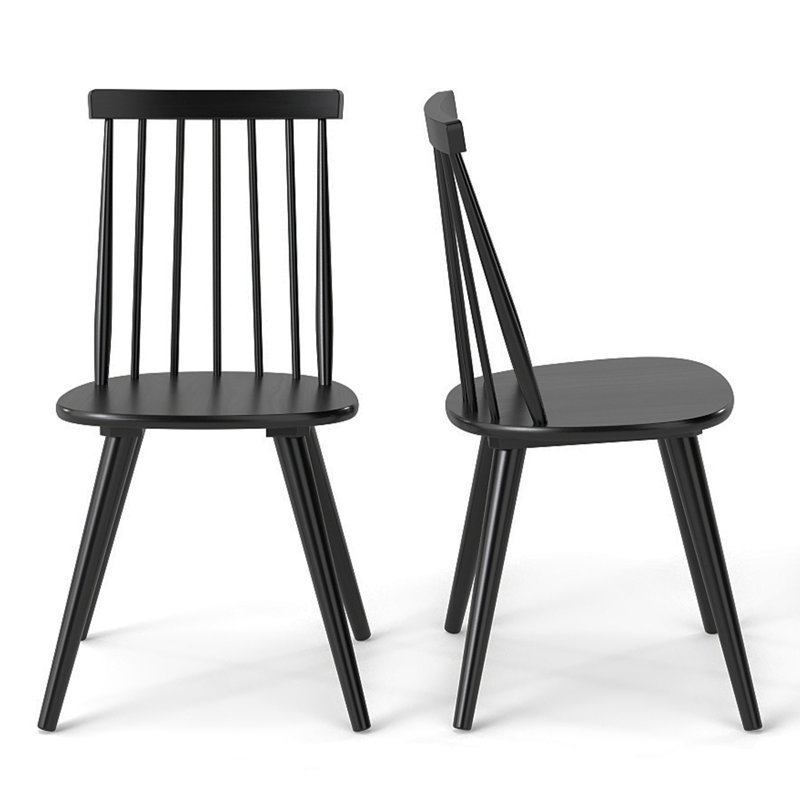 Ensemble de 2 chaises de cuisine Mid-Century modernes noires sans accoudoirs avec grand siège