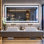 Miroir de salle de bain DEL grand format (78 x 151 cm) pour double lavabo, haut-parleur Bluetooth, affichage intelligent de l'heure et de la date, antibuée, intensité lumineuse réglable sur 3 couleurs
