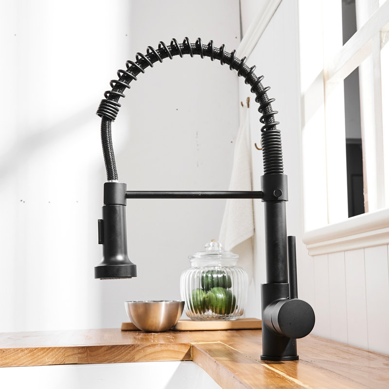 Robinet de cuisine noir commercial avec douchette - remplissage en céramique, durabilité accrue, pour arroser les taches et porter une fuite rétractable mate, débit multifonctionnel