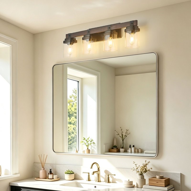 Applique murale en bois rustique pour salle de bain, 4 lumières