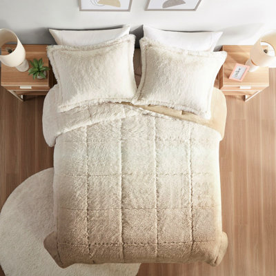 King/ King Shaggy Comforter Mini - Ombre Fur, Filling Cozy Faux Fur ,