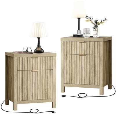 Arrilla 25'' 2 - Drawer Nightstand with Built-In Outlets