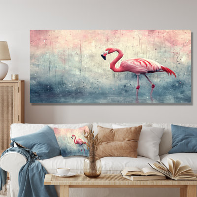 Minimalisme, flamant rose sous la pluie I - reproduction d'art moderne en métal, art mural flamant en métal