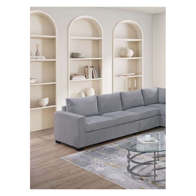 Ensemble de canapé moderne modulaire en velours côtelé gris clair 6 pièces, Velours côtelé gris pâle