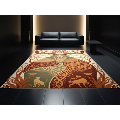 Tapis beige rétro lavable à la machine Hamilton Cernunos
