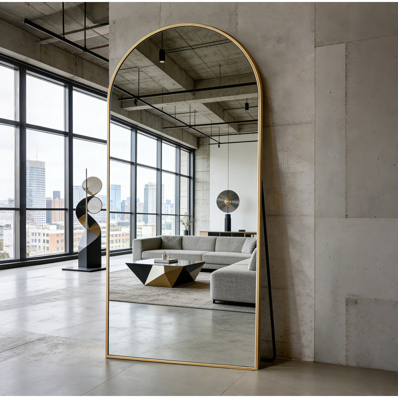 Oversized Arch Floor Mirror with Stand, Wall Mirror, Gold, 70" x 28"