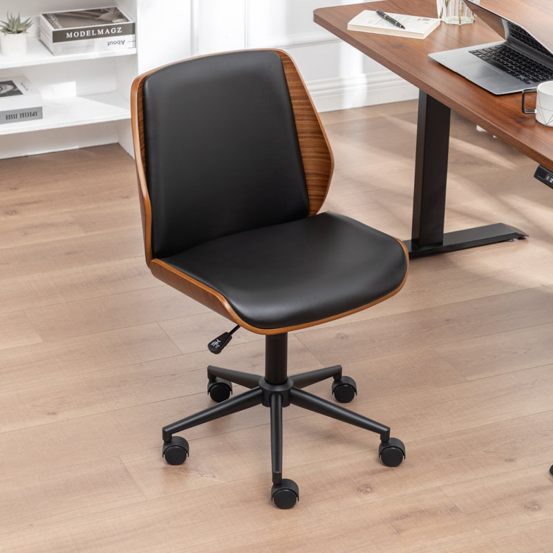Andretta Faux Leather Upholstered Armless Office Chair, Black
