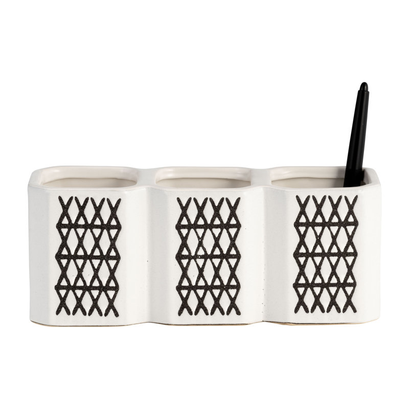 Xiong Stoneware Ceramic Storage Organizer with Geometric Textured Design - Modern Decorative Holder for Home, Kitchen, or Office - Multi-Compartment Container for Stylish Organization
