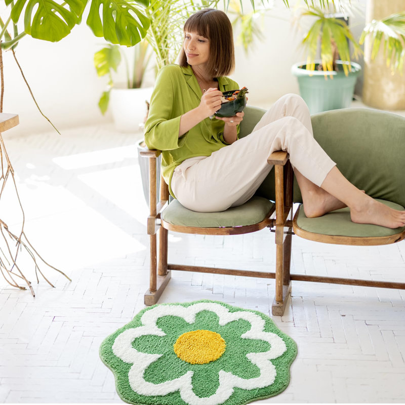  Green Flower Bath Mat For Bathroom Floor, Small Anti Slip Water Absorption Bath Rug,  Soft And Fluffy Bathroom Rug, Fun Decorative Machine Washable Bathtub Mat