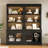 83.4"Tall Bookshelf Suite with LED Lighting, Modern Bookcases with Glass Doors and Drawers,2-Piece Set Storage Bookcase Suite with Open Shelves for Living Room,Home Office