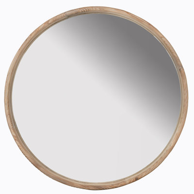 Round Wood Mirror, Wall Mounted Mirror Home Decor for Bathroom Living Room