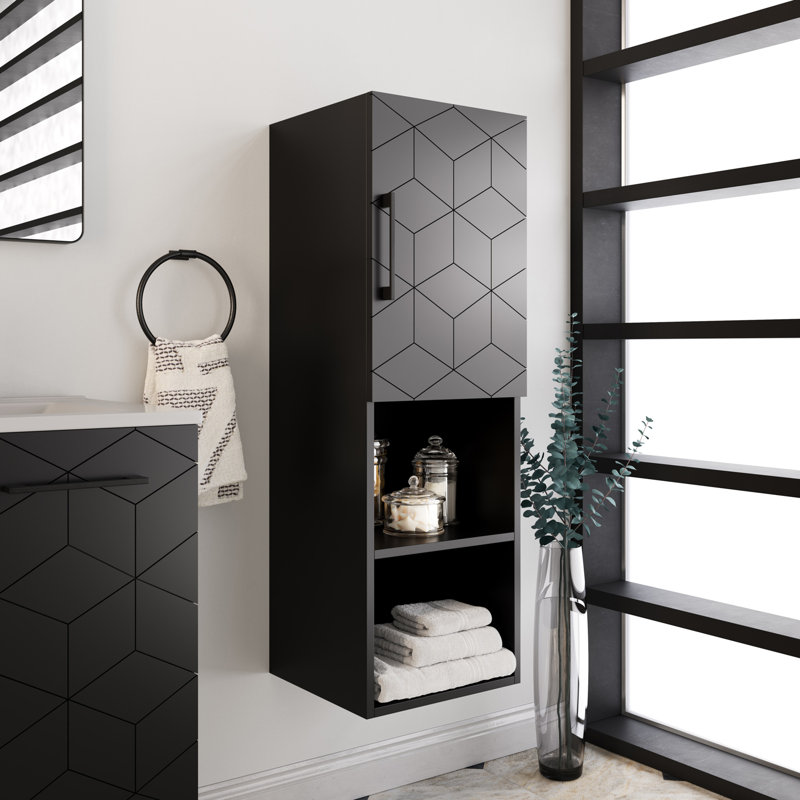 Annecy 15" W x 46" H x 12" D Linen Cabinet in Phantom Black
