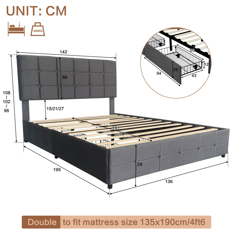 Storage Bed, Grey
