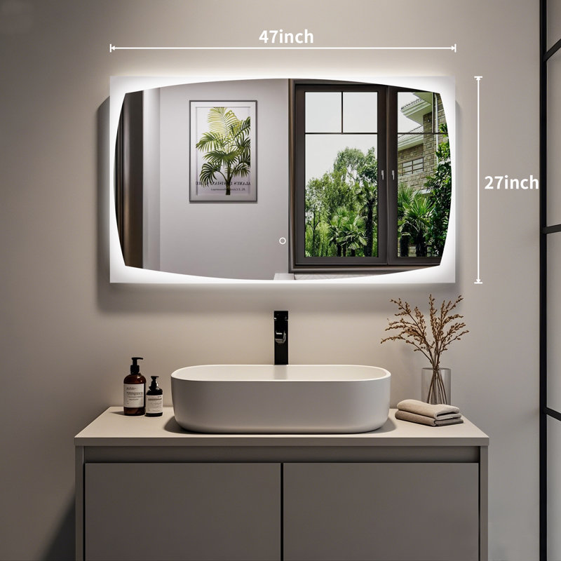 Backlit Modern Bathroom / Vanity LED Mirror, Tempered Glass, with 3 Color Temperature & Stepless Brightness Adjustment