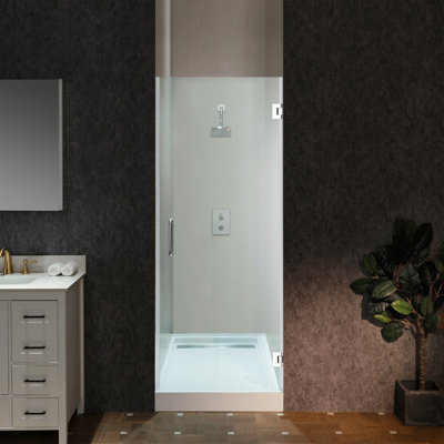 30" x 76" Pivot Frameless Single Swing Hinge Shower Door, 3/8 in. (10mm) Thickness Shattered-Proof Tempered Clear Glass
