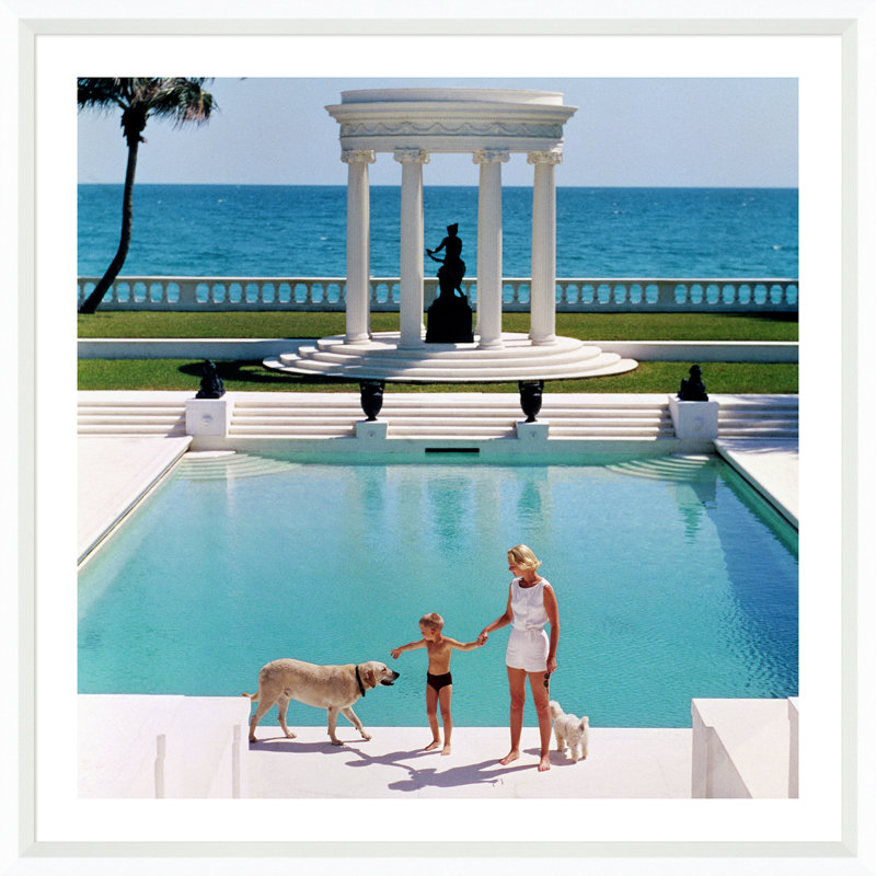 Nice Pool Print by Slim Aarons, White Framed Paper, 17" H x 17" W x 1.75" D