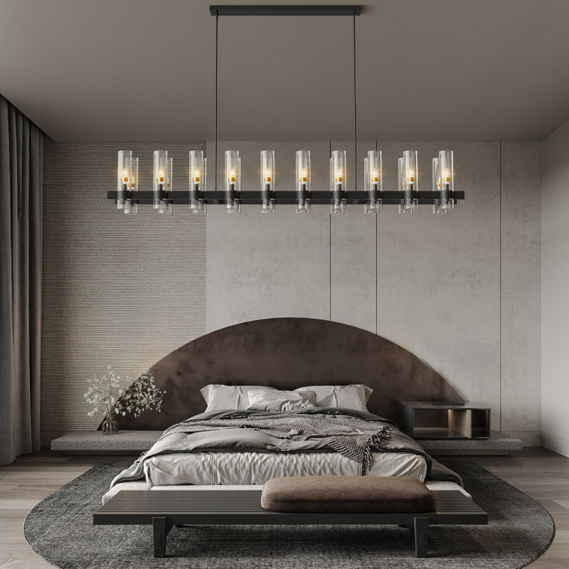 Lustre lumineux linéaire pour îlot de cuisine, Noir mat, 20, H 11,1 po x l 67,7 po x P 11,4 po