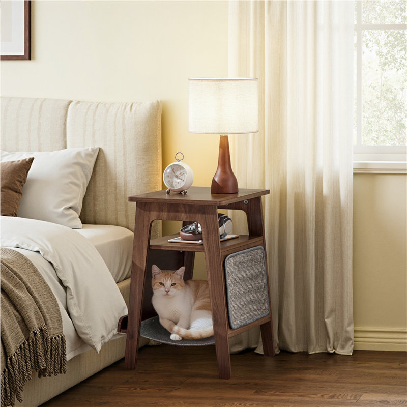 End Table with Cat Bed, Walnut