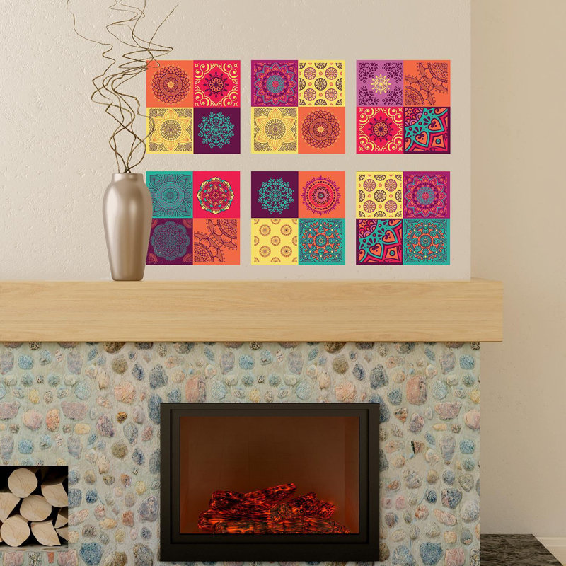Colourful Mandala Tiles Wall Stickers 20cm x 20cm 