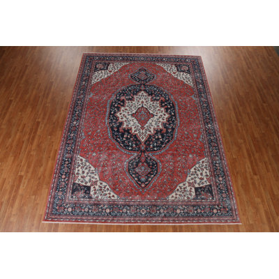 Tapis turc floral rouge en laine Sarouk Farahan noué à la main 9 x 12