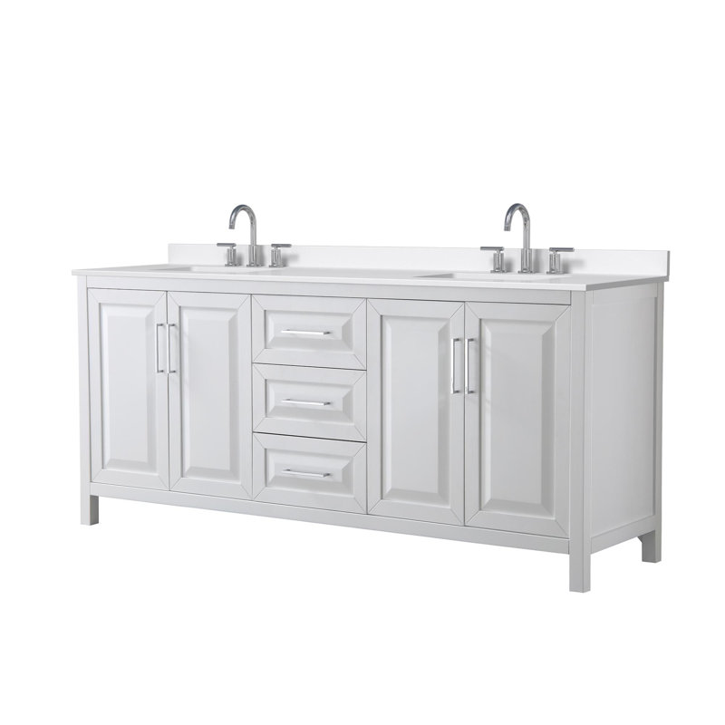 Daria 80'' W Vanity, White, Polished Chrome, White Quartz