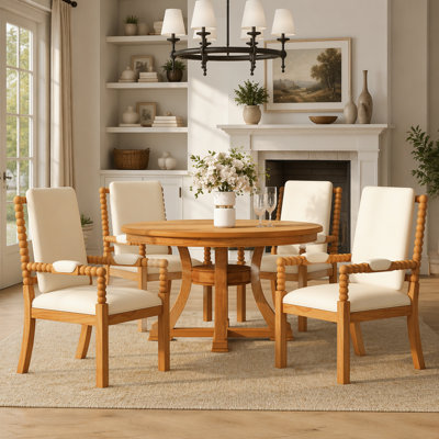 Ensemble de table de salle à manger 5 pièces avec table ronde extensible et 4 chaises rembourrées pour une utilisation polyvalente à la maison