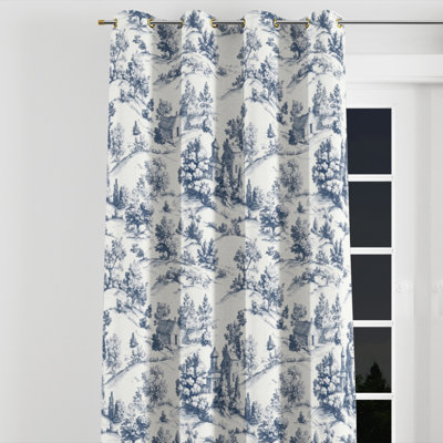 Country Farmhouse Blackout Curtains - Blue Country Toile Grommet Curtain - 1 Panel