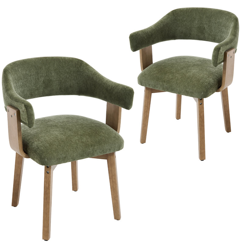 Modern 5-Piece Round Brown Dining Set With Upholstered Chairs With Backrest And Armrests, Fit For 4 People, Green, Tan