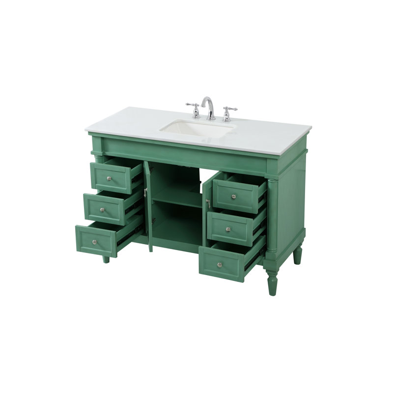 Ensemble de meuble-lavabo simple 48 po Lexington, Menthe rétro, Blanc ivoire