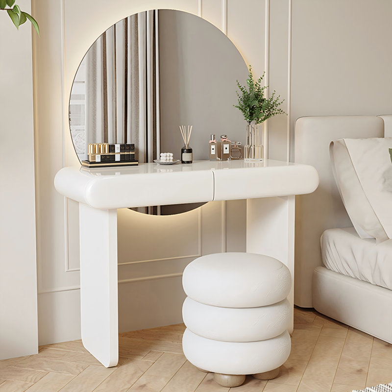 Meuble-lavabo minimaliste blanc 47,24 po avec miroir et tabouret