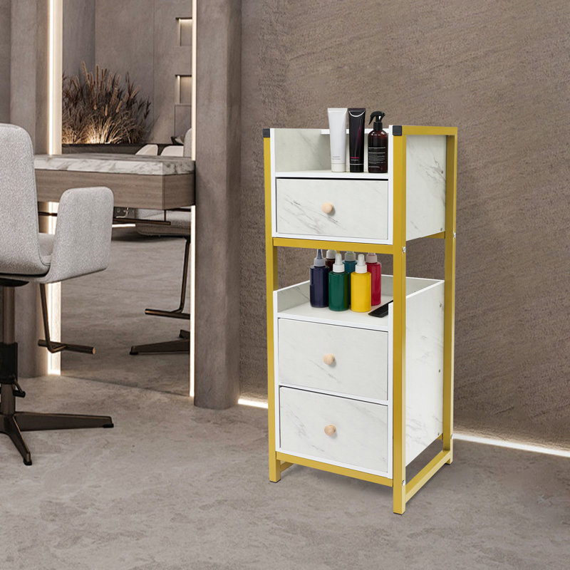 Armoire de rangement autoportante pour outils de coiffeur, Doré