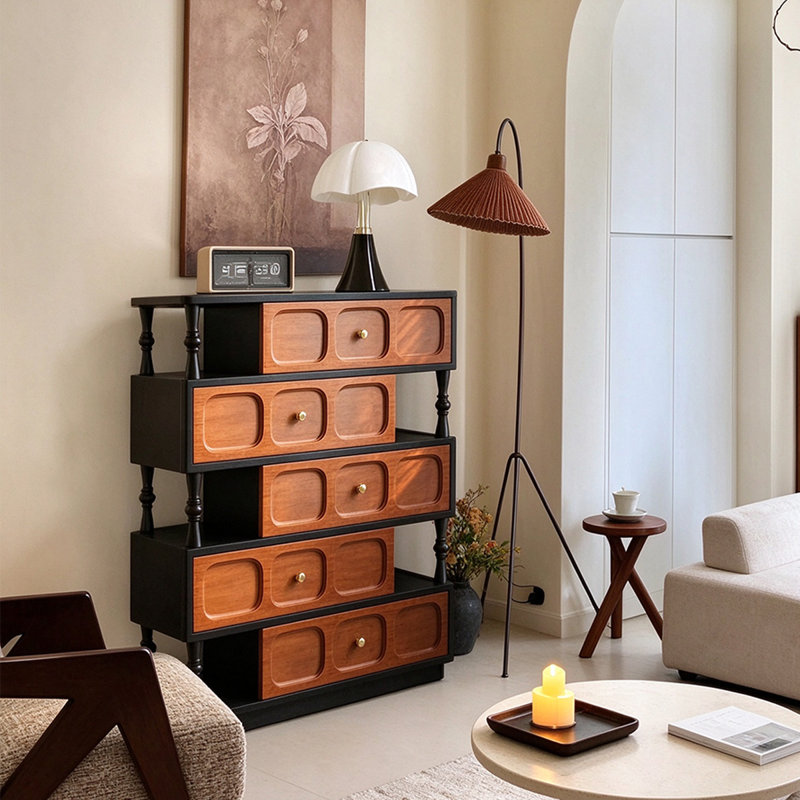 Meuble d'appoint moderne en bois massif et composite brun noyer et noir