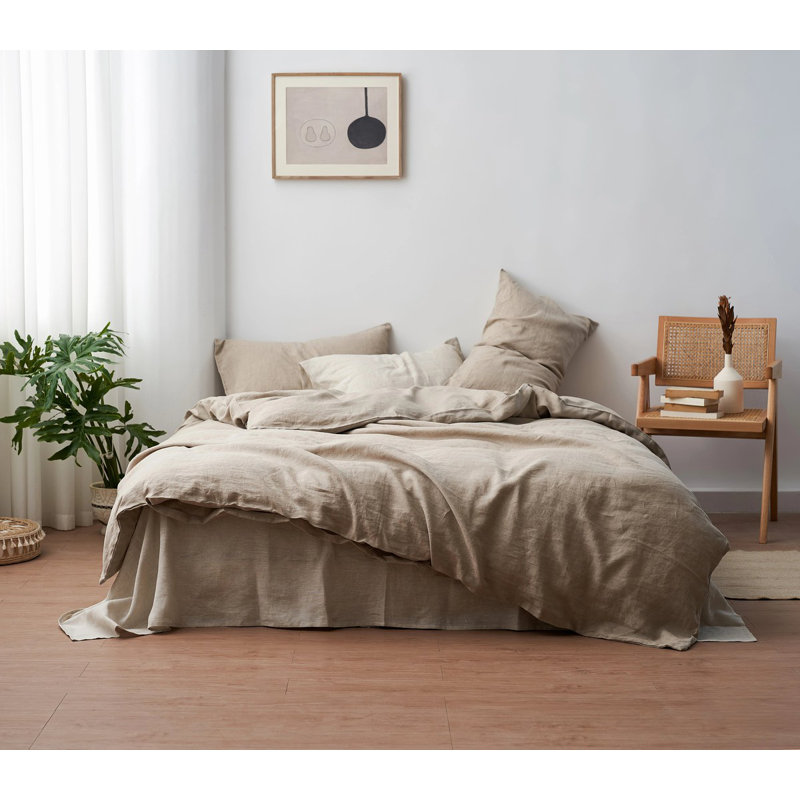 Ensemble de housse de couette 100% lin français - 3 pièces de literie en lin délavé avec fermeture à glissière et taies d'oreiller