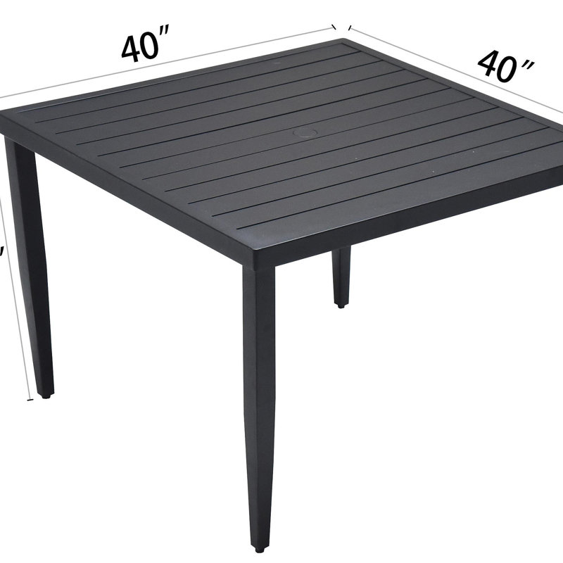 Outdoor Patio Aluminum 40"X40" Square Dining Table With Tapered Feet & Umbrella Hole, Ember Black