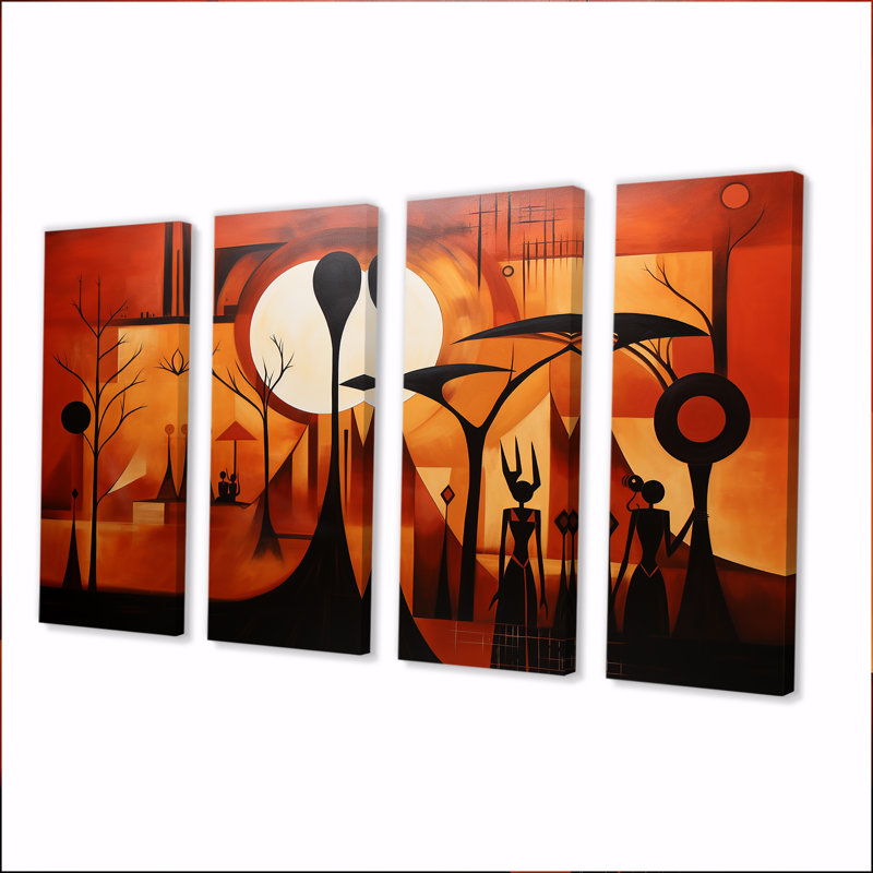 Futures souvenirs d'Afrique - art mural africain pour le salon, 4 pièces, H 32 po x l 64 po