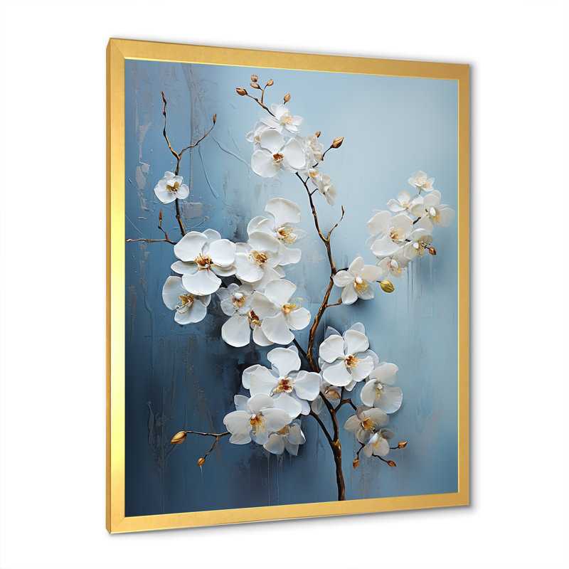 Orchidées beiges et dorées Simplicity I, Cadre doré simple, H 32 po x l 24 po x P 1 po