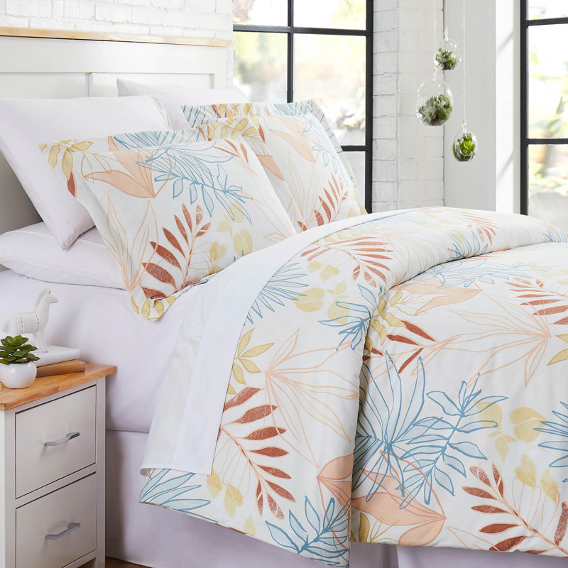Ensemble de housse de couette Tropic Leaf, Crème, Housse de couette simple + 1 taie décorative simp