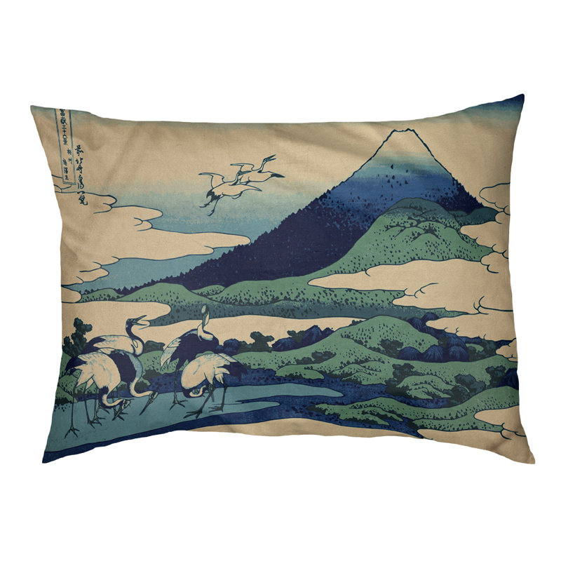 Coussin de concepteur japonais pour grues Burkart, L 19,5 po x l 29,5 po, Vert / beige / brun foncé