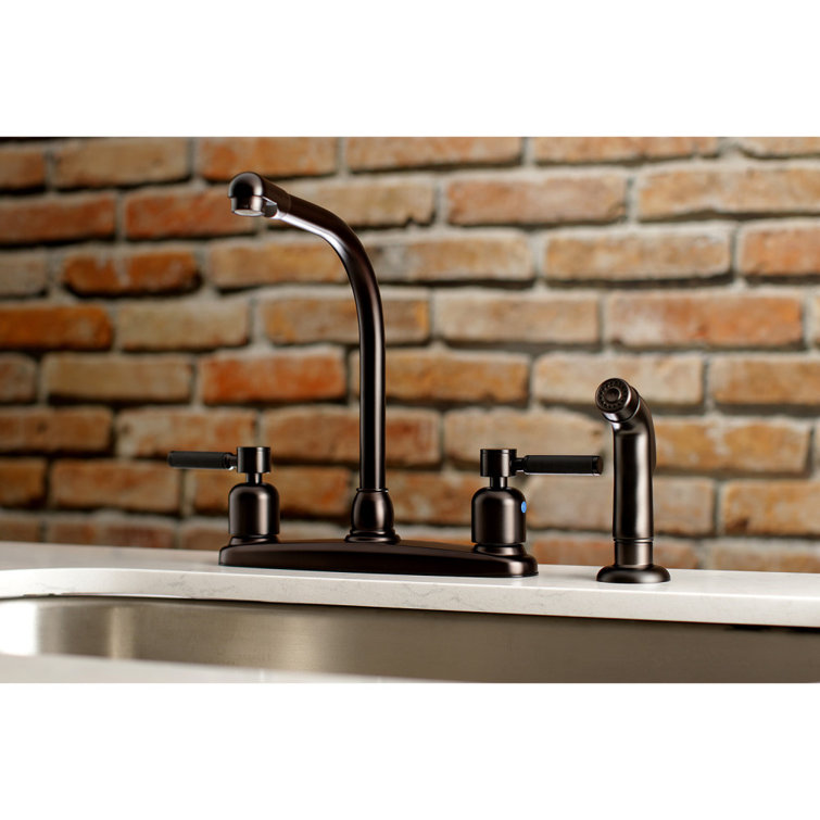 Kingston Brass Kaiser Two-Handle 4-Hole 8" Centerset Kitchen Faucet with Side Sprayer