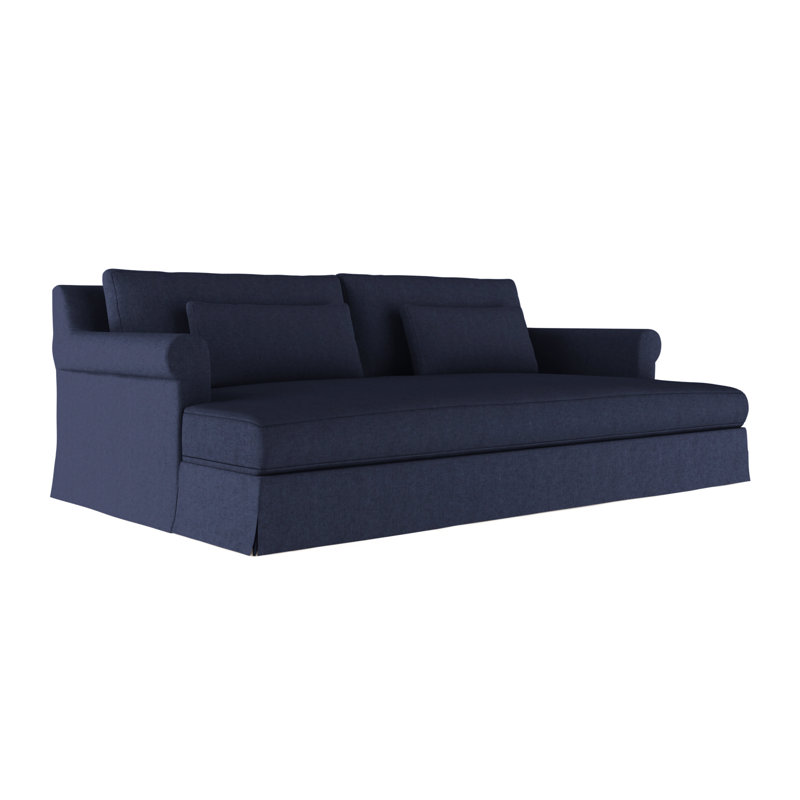Ludlow Rolled-Arm Skirted Daybed, Ebony, Vintage Leather Chocolate
