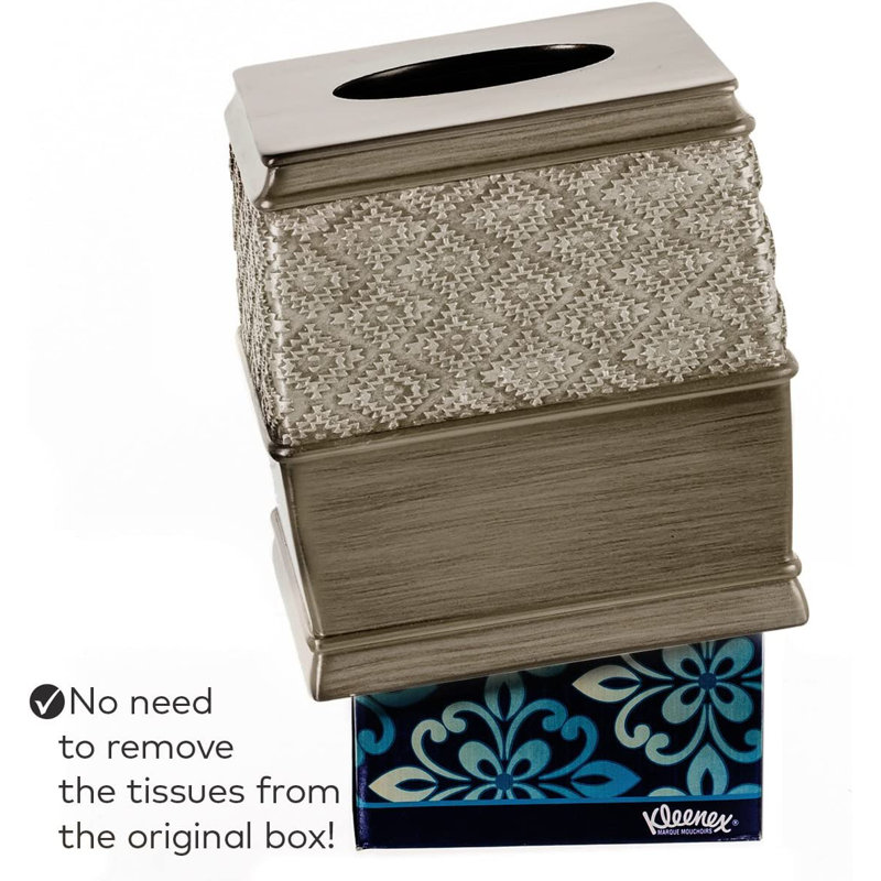 Brushed Silver Square Tissue Box Cover with Diamond Pattern