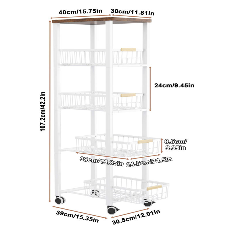 39cm W Metal Storage Rack with Wheels