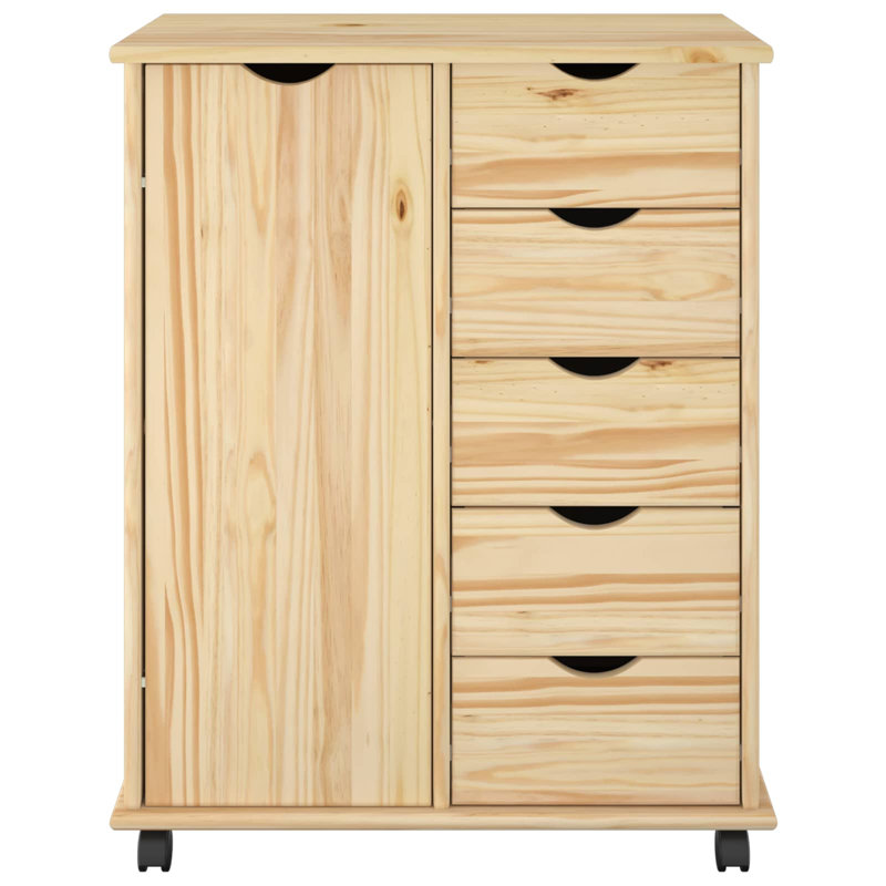  Rolling Cabinet With Wheel Solid Pine Wood Storage Office Minimalist